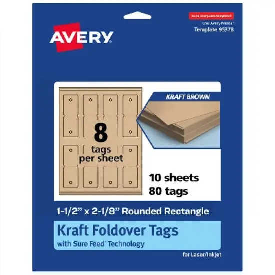 Avery Rounded Foldover Tags, 1-1/2" x 2-1/8", Kraft Brown, 80 Total image {9}