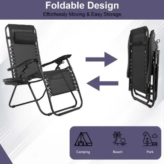 FDW Foldable Zero Gravity Chair Lounge Patio Chaise with Cup Holder Tray image {5}