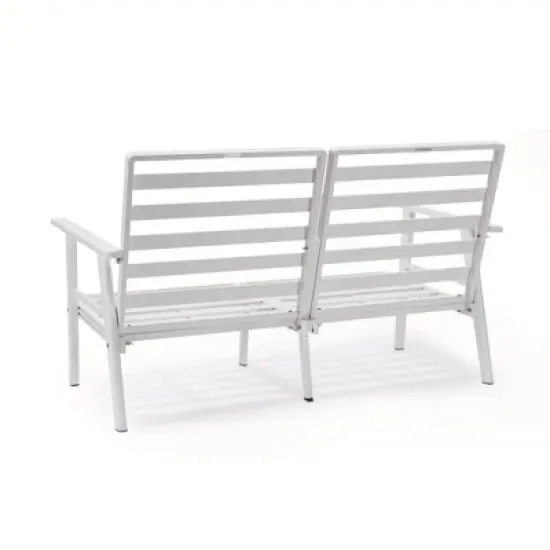 LeisureMod Walbrooke Modern Outdoor Loveseat &ndash; White Aluminum Frame with Removable Cushions, Weather-Resistant Seating for Patio, Deck & Balcony image {5}
