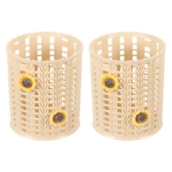 Unique Bargains Sunflower Pattern Plastic Cute Large-capacity Decorative Pencil Holder image {5}