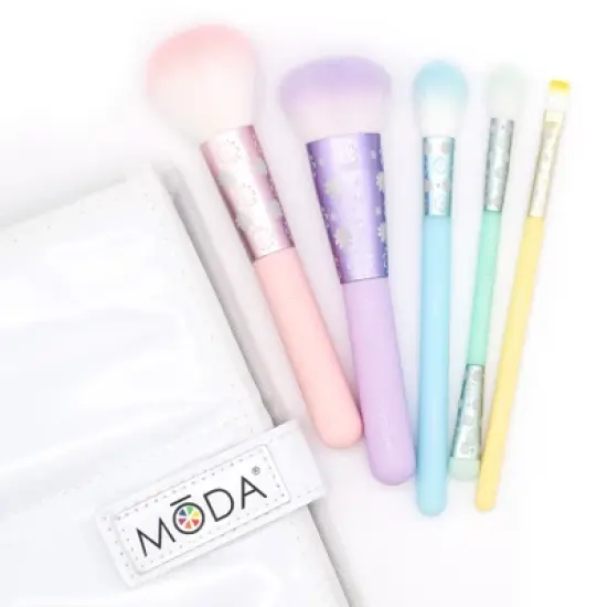MODA Brush Posh Pastel Total Face 6pc Travel Sized Makeup Brush Flip Kit, Includes Powder, Complexion, and Highlighter Makeup Brushes image {2}