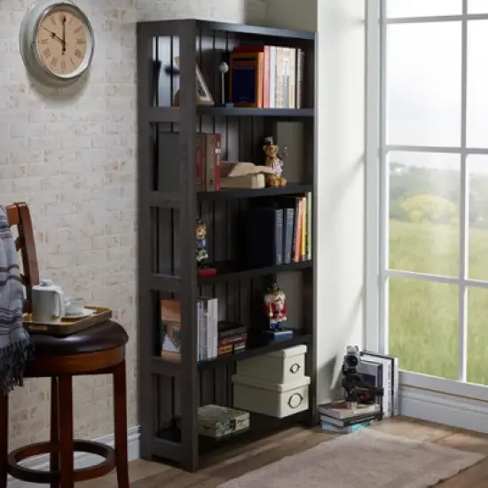 72" Kehoe Transitional Bookcase Dark Gray/Black - HOMES: Inside + Out image {1}
