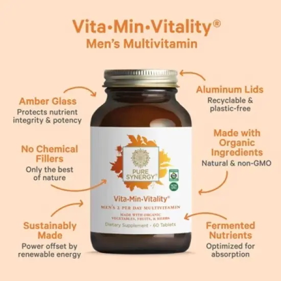 Pure Synergy Vita&bull;Min&bull;Vitality&reg; for Men &ndash; Multivitamin with Adaptogens for Energy & Hormone Support | 60 Tablets image {5}