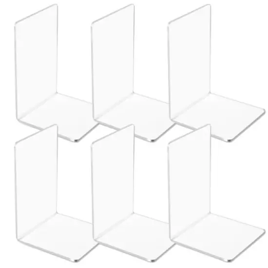 Juvale 6 Pack Acrylic Bookends for Shelves, Clear Book Ends L Shaped Book Stoppers for Office & Home, 4.5 x 7.1 in image {7}