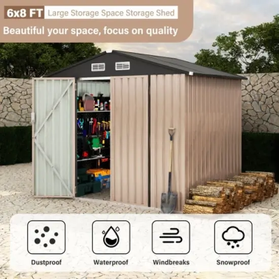 6 x 8 FT Outdoor Metal Storage Sheds Kit with Lockable Door, Utility Buildings with Air Vent for Backyard, Garden, Patio, Lawn image {6}