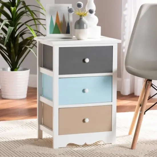 Kalila Wood 3 Drawer Nightstand White - Baxton Studio image {4}