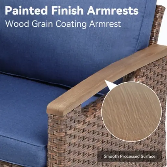 Patio Furniture Set, Outdoor Wicker Sofa Couch with Metal Armrest, Swivel Rocking Chairs, Ottomans, All-Weather Conversation Set for Garden image {4}