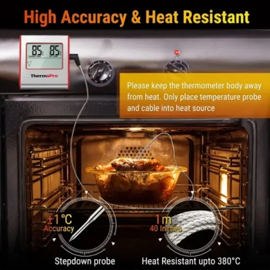 ThermoPro TP16W Digital Meat Cooking Smoker Kitchen Grill BBQ Thermometer with Large LCD Display image {2}