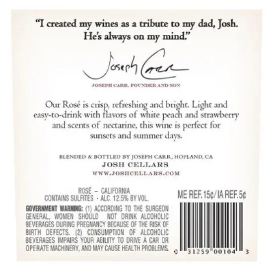 Josh Ros&eacute; Wine - 750ml Bottle image {7}