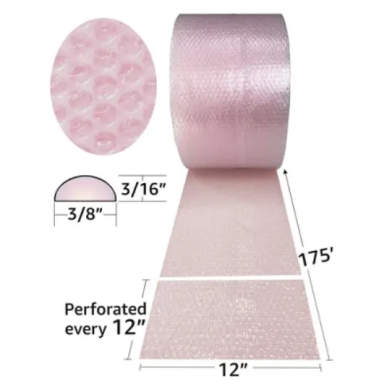 UOFFICE Polyethylene Pink Anti-Static Small Bubble Roll 175' x 12" with 3/16" Small Bubbles image {1}