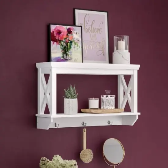 3 Hook La Crosse Wall Shelf - RiverRidge Home image {1}