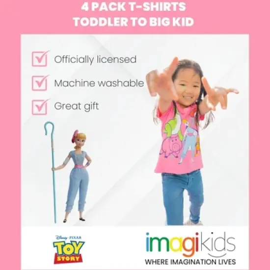 Disney Pixar Toy Story Bo Peep Jessie Girls 4 Pack T-Shirts Little Kid to Big Kid image {2}