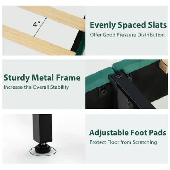 Costway  Upholstered Platform Bed Frame Adjustable Headboard Footboard Modern Green image {9}