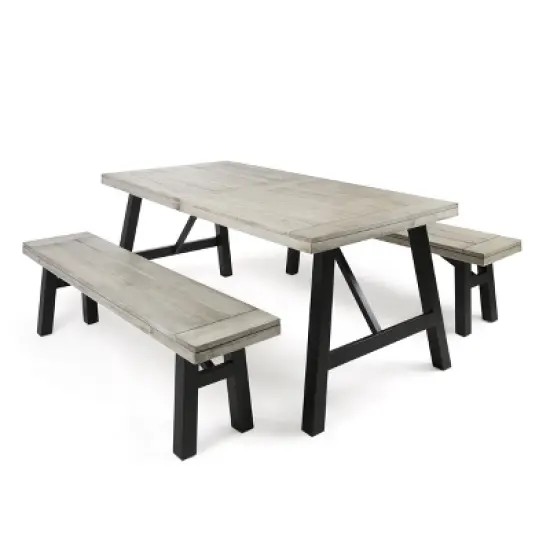 Boracay 3pc Laminated Acacia Picnic Set - Light Gray - Christopher Knight Home image {1}