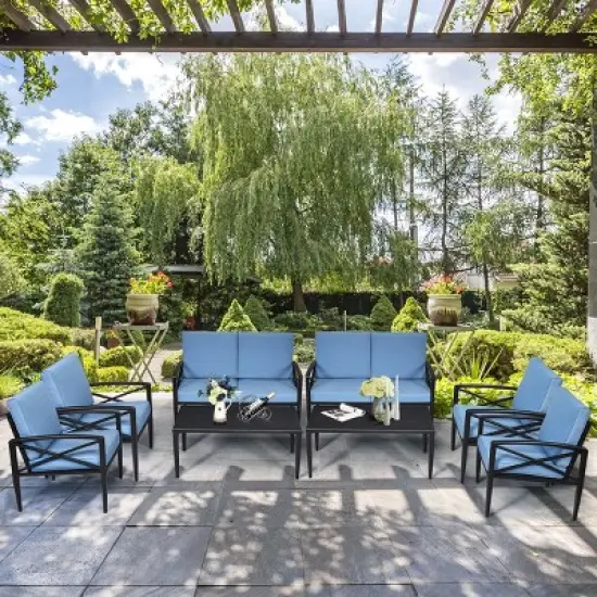 Tangkula 8-Piece Outdoor Aluminum Patio Conversation Set Cushioned Sofa Chair with Coffee Table image {2}