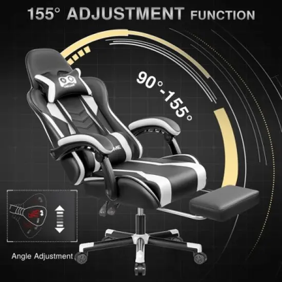 KERDOM Gaming Chair, Computer Chair with footrest and Lumbar Support,Black-White image {6}