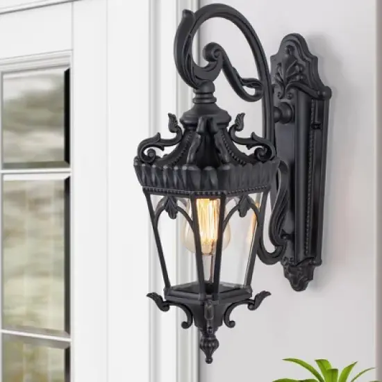 C Cattleya 1-Light Matte Black Die-cast Aluminum Outdoor Wall Lantern Sconce with Clear Tempered Glass image {1}