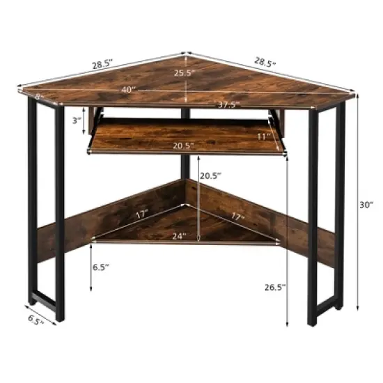 Costway Triangle Corner Computer Desk Small Space Study Desk Home Office w/Keyboard Tray image {3}