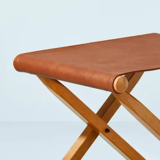 Foldable Wood & Faux Leather Ottoman - Brown - Hearth & Hand&trade; with Magnolia image {3}