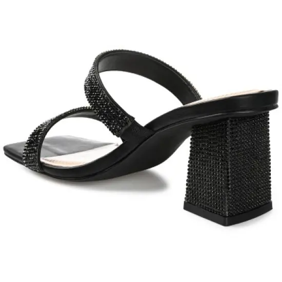 Journee Collection Womens Shandee Tru Comfort Foam Rhinestone Detail Block Heel Sandals image {6}