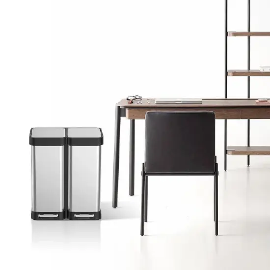 Acekool 60L Dual Compartment Trash & Recycling Bin, Soft-Close Lid, Stainless Steel Step Pedal Garbage Can, Space Saving for Kitchen & Office image {5}
