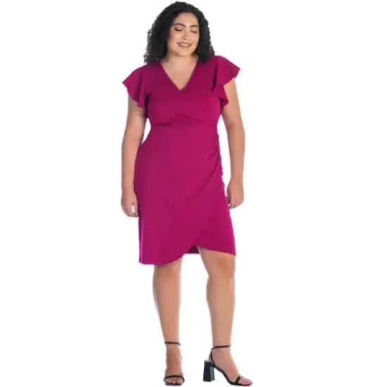 Womens Plus Size V Neck Ruffle Sleeve Knee Length Dress image {5}
