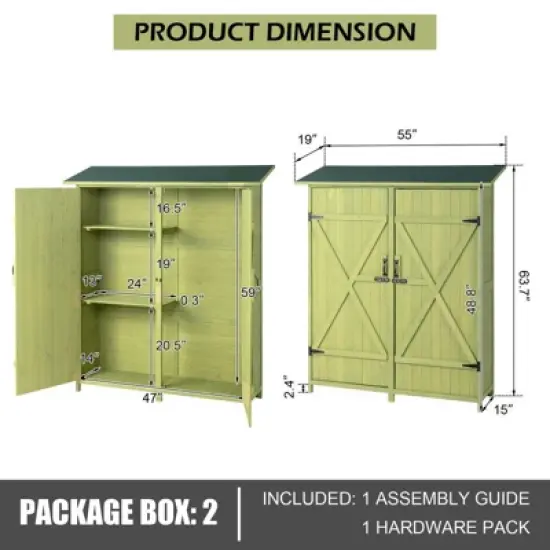 Karl Home 55''W X 63''H Green Solid Wood Outdoor Storage Shed image {2}