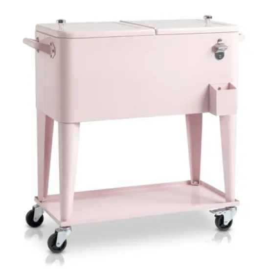 Karl Home 80 QT Pink Patio Cooler Cart image {6}