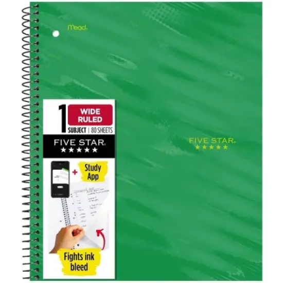 Five Star Active Subject Wide Ruled Notebook 80ct Green image {8}