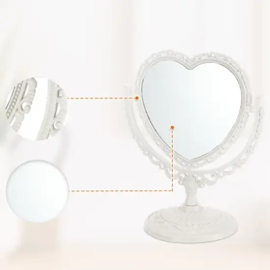 Unique Bargains Love Heart Shaped Double Sided 360&deg; Rotating Makeup Mirror 1 Pc image {4}