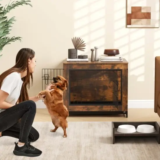 Tangkula Industrial Dog Crate Furniture Heavy-duty Kennel Cage w/ 3 Chew-proof Walls Small image {2}