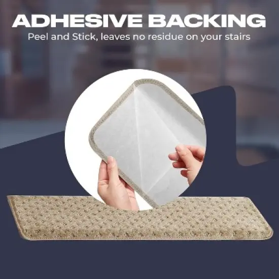 MBIGM Bullnose Carpet Stair Treads for Wooden Steps, Non-Slip Indoor Stair Runner w/ TPU Backing & Steel Reinforcement, Warm Ivory, Lattice 14 Pack image {6}