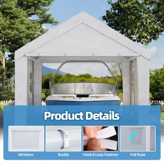 EROMMY 12 Ft X 20 Ft Car Canopy Portable Garage, White image {5}