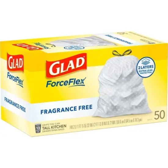 Glad ForceFlex Drawstring Fragrance Free Trash Bags - 13gal/50ct image {9}