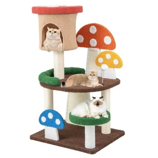Tangkula 41" Mushroom Cat Tree Tower Indoor Kitten Activity Center w/ Natural Sisal Posts image {10}