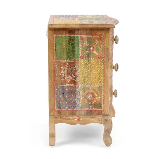 Ailey Handcrafted Boho Mango Wood 3 Drawer Nightstand Natural - Christopher Knight Home image {4}