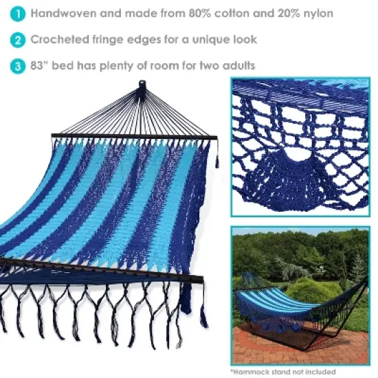 Sunnydaze Heavy-Duty Deluxe Hand-Woven Cotton American-Style Mayan Hammock with Spreader Bars - 770 lb Weight Capacity - Blue image {1}
