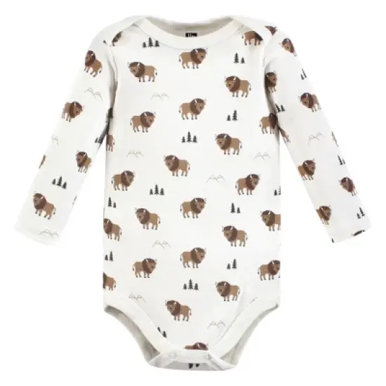 Hudson Baby Infant Boy Cotton Long-Sleeve Bodysuits, Wild Buffalo 3-Pack image {4}
