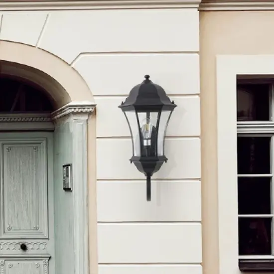 DOMETOUR 27'' Outdoor Wall Lantern, Dusk to Dawn Sensor, Waterproof Light with Clear Glass, Vintage Sconce for Porch, Patio, Entry (No Bulb) image {10}