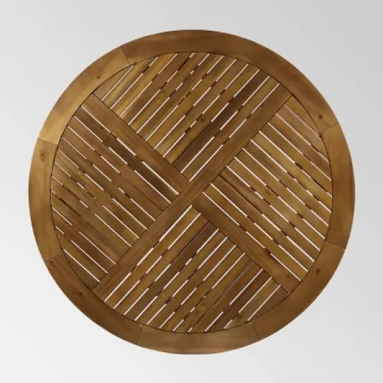 Wells 5 pc Acacia Wood Round Dining Set Teak Finish - Christopher Knight Home image {4}