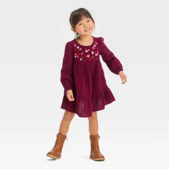 Toddler Girls' Floral Long Sleeve Dress - Cat & Jack&trade; Burgundy image {2}
