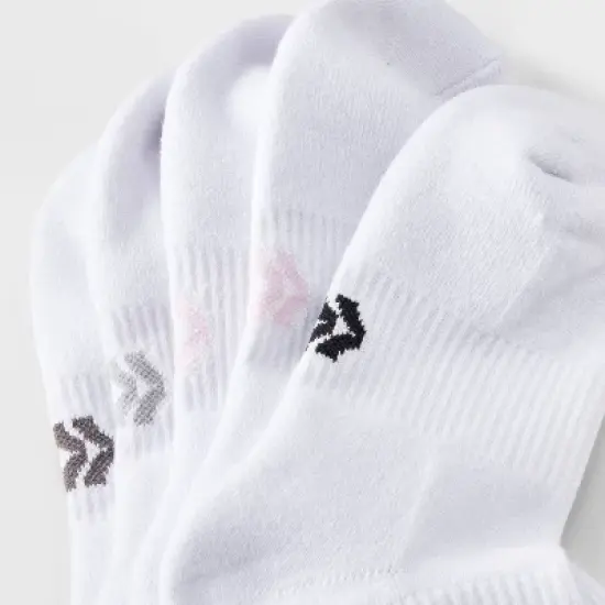 Women's Striped Cushioned 6pk Ankle Socks - All In Motion&trade; White/Pink 4-10: Arch Support, Knit Fabric image {2}