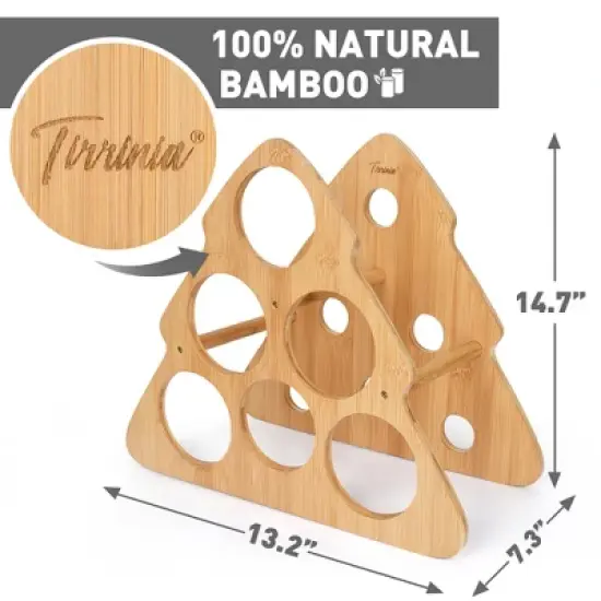 Tirrinia Christmas Tree-Shaped Bamboo Wine Rack - 6 Bottle Freestanding Holder for Kitchen, Bar & Home Storage image {3}