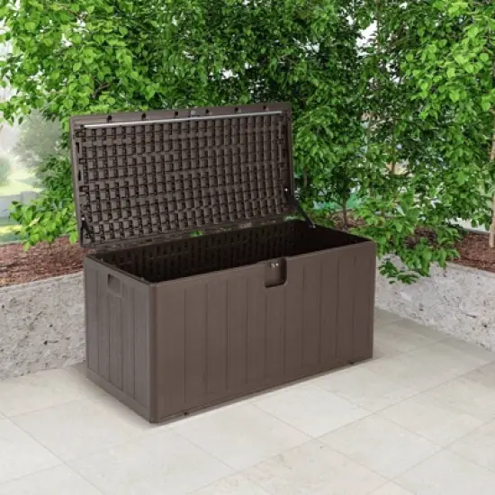 WELLFOR 105gal HDPE Lockable Storage Container Deck Box Brown image {2}