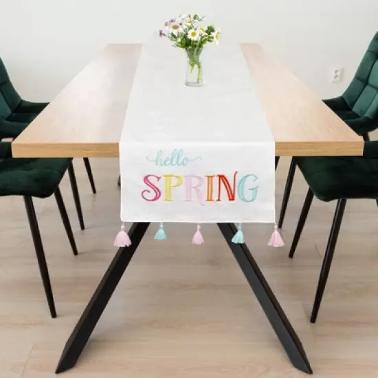 Decorae Spring Table Runner, Hello Spring Easter; Seasonal Fabric Table Decor 71 x 13 Inches image {7}