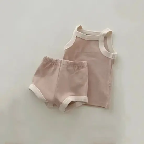 MyKids-USA Baby Girl Solid Color Thin Style Pure Cotton Vest Combo Shorts 2 Pieces Sets Home Clothes image {4}