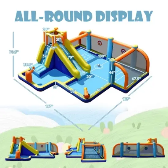Costway Giant Soccer-Themed Inflatable Water Slide Bouncer W/ Splash Pool Without Blower image {3}