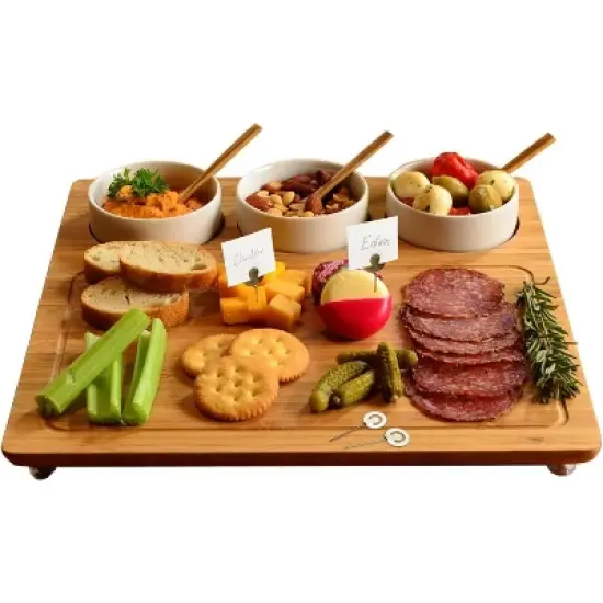 NCAA Texas University at Austin  Longhorns Bamboo Cheese, Charcuterie Board with 3 Ceramic Bowls image {1}