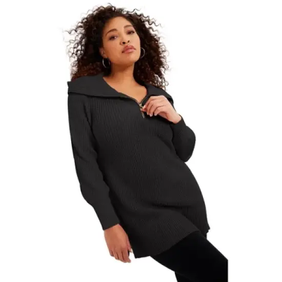 June + Vie by Roaman's Women&rsquo;s Plus Size Half-Zip Sweater image {3}
