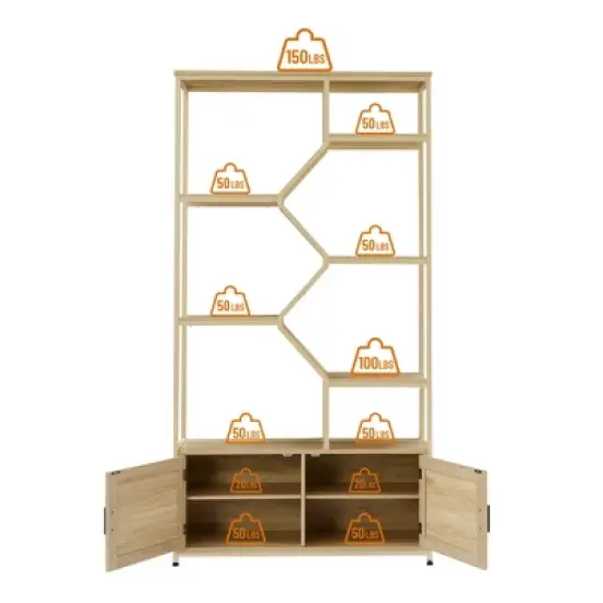 7-Tier Rattan Storage Bookshelf with 2 Doors, Natural &ndash; ModernLuxe image {3}